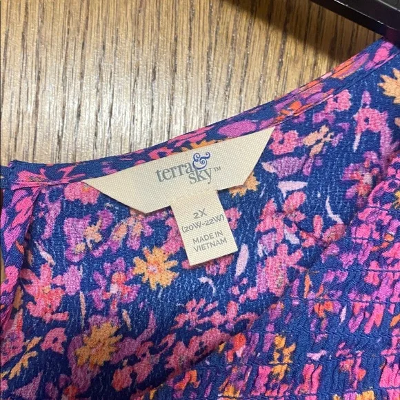 Terra & Sky Floral Blouse - Pink and Blue 2x - Picture 2 of 10